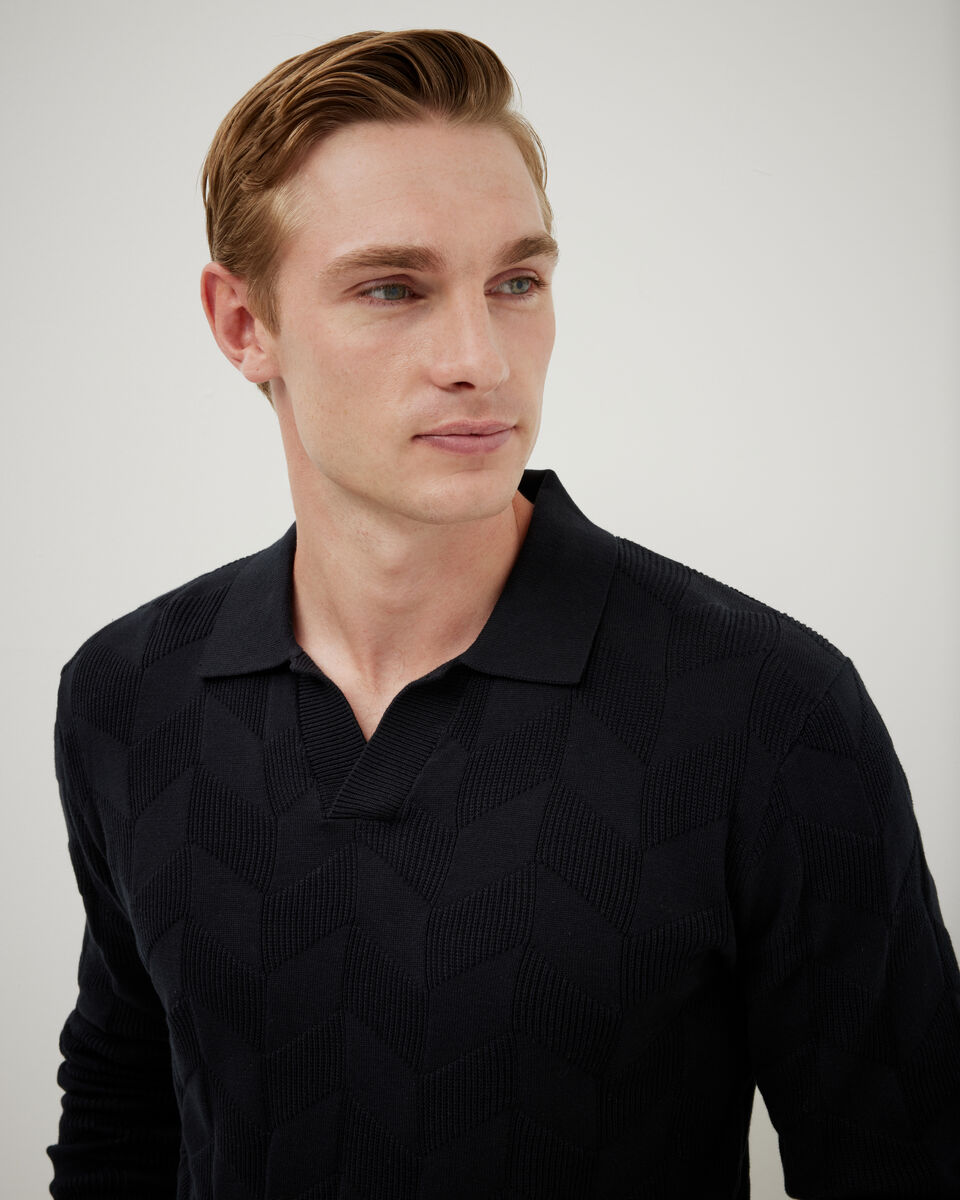Herringbone Long Sleeve Trophy Knit, Black, hi-res